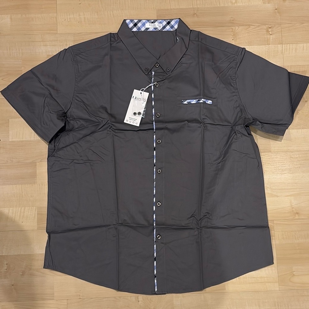 📦 Gray and Blue Button Down Shirt (S-3 |XXL-3)